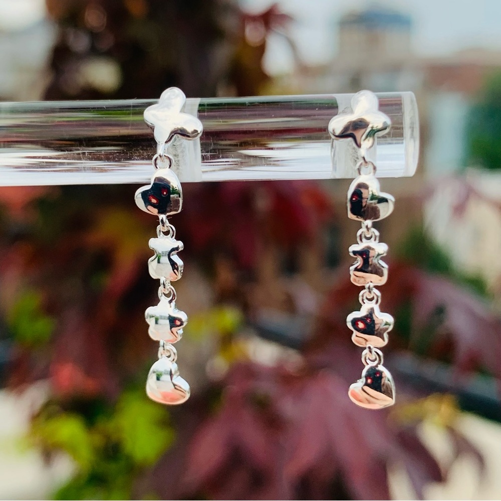 TOUS Vermeil Spanish Bear Mini Shapes S925 White Gold Bear Drop Line Earrings